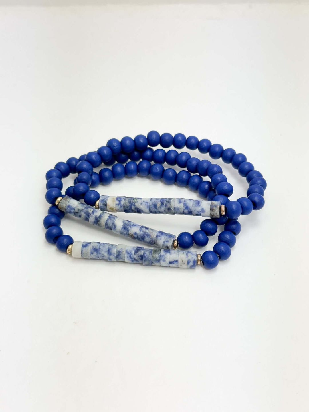 Royal Blue & Marble Beaded Bracelets Set