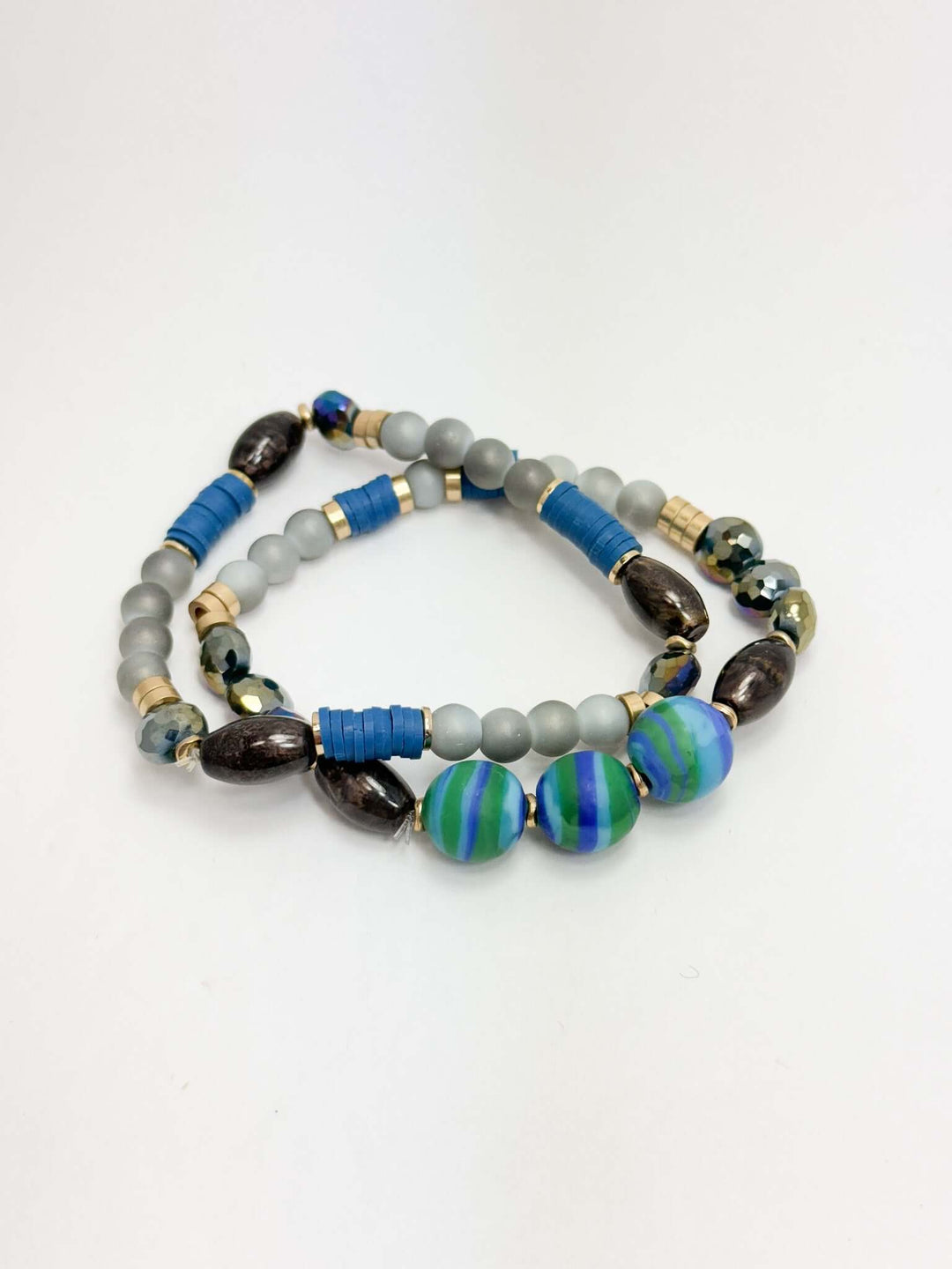 Blue Turquoise & Green Beaded Bracelet Set