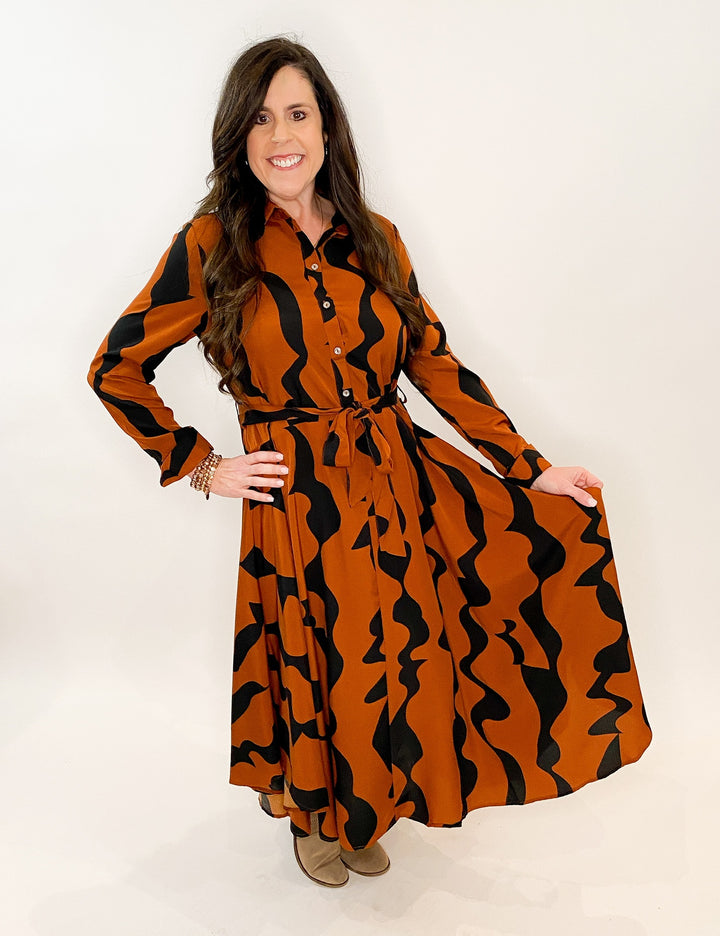 Brown & Black Abstract Classic Dress