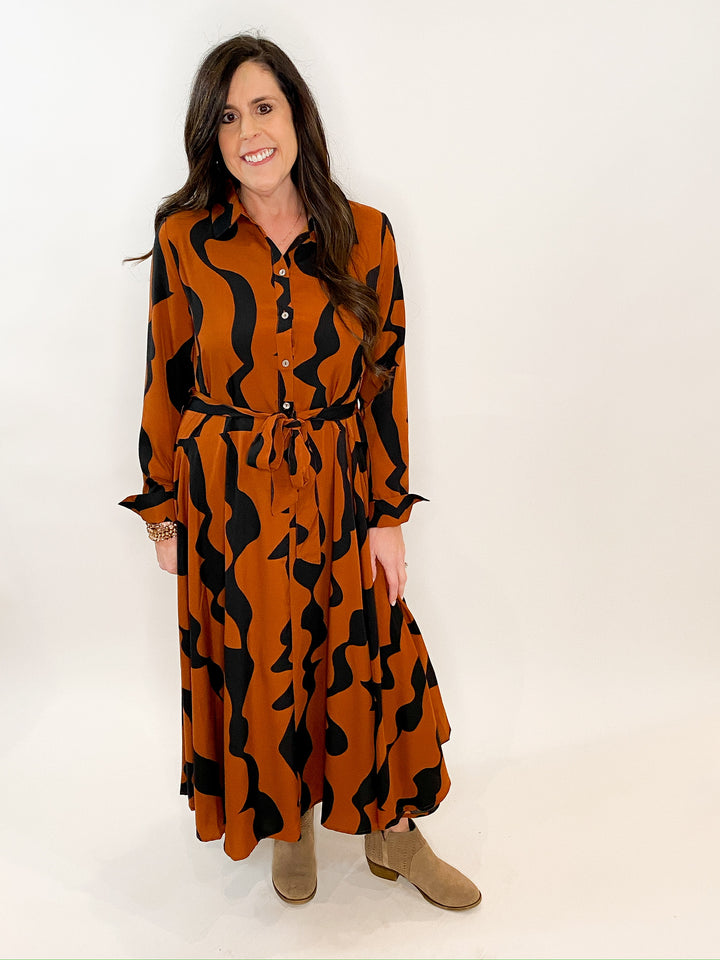 Brown & Black Abstract Classic Dress