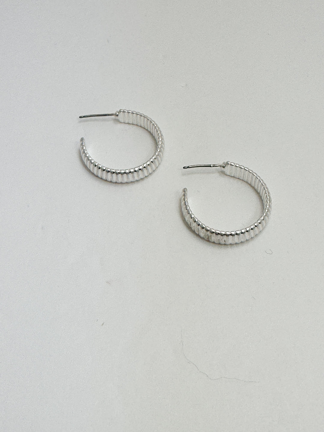 Silver Ribbed Hoop Earrings