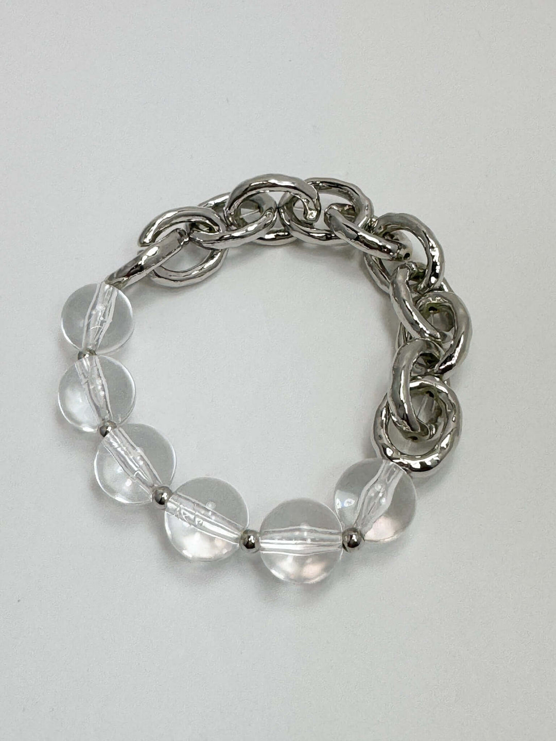 Silver Link Bracelet with Clear Beaded Accents