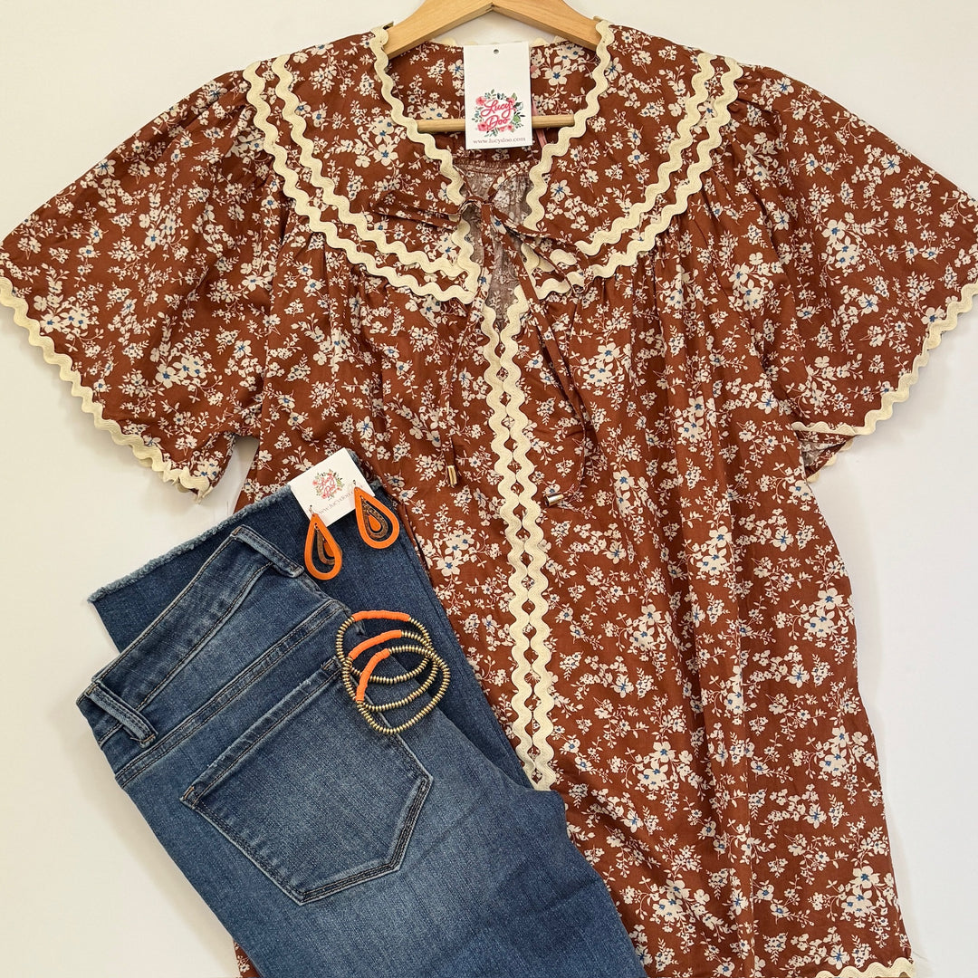 Chestnut Floral & Ric Rac Top