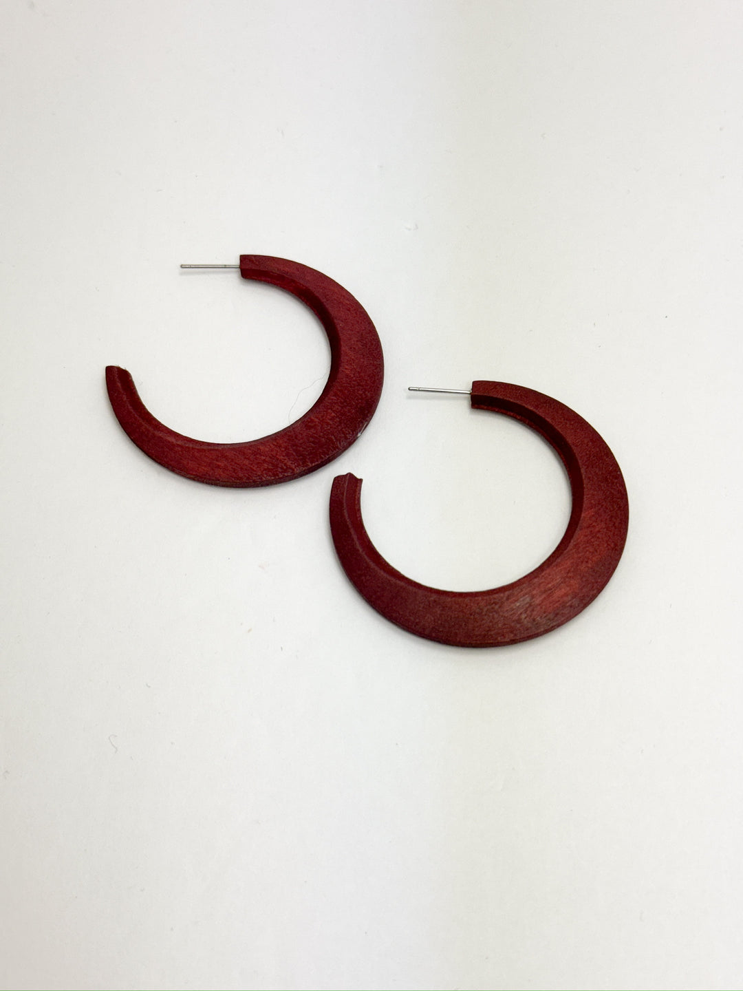 Maroon Wooden Hoop Earrings