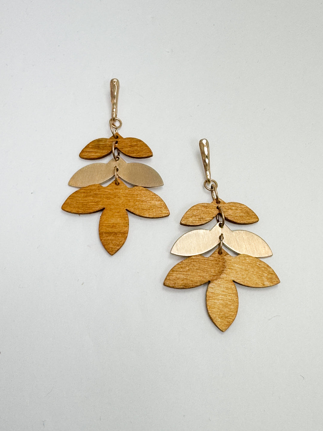 Gold & Natural Wooden Drop Earrings