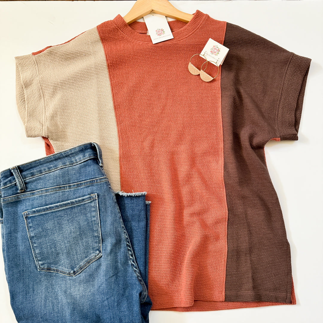 Rust/Brown, & Taupe Block Top