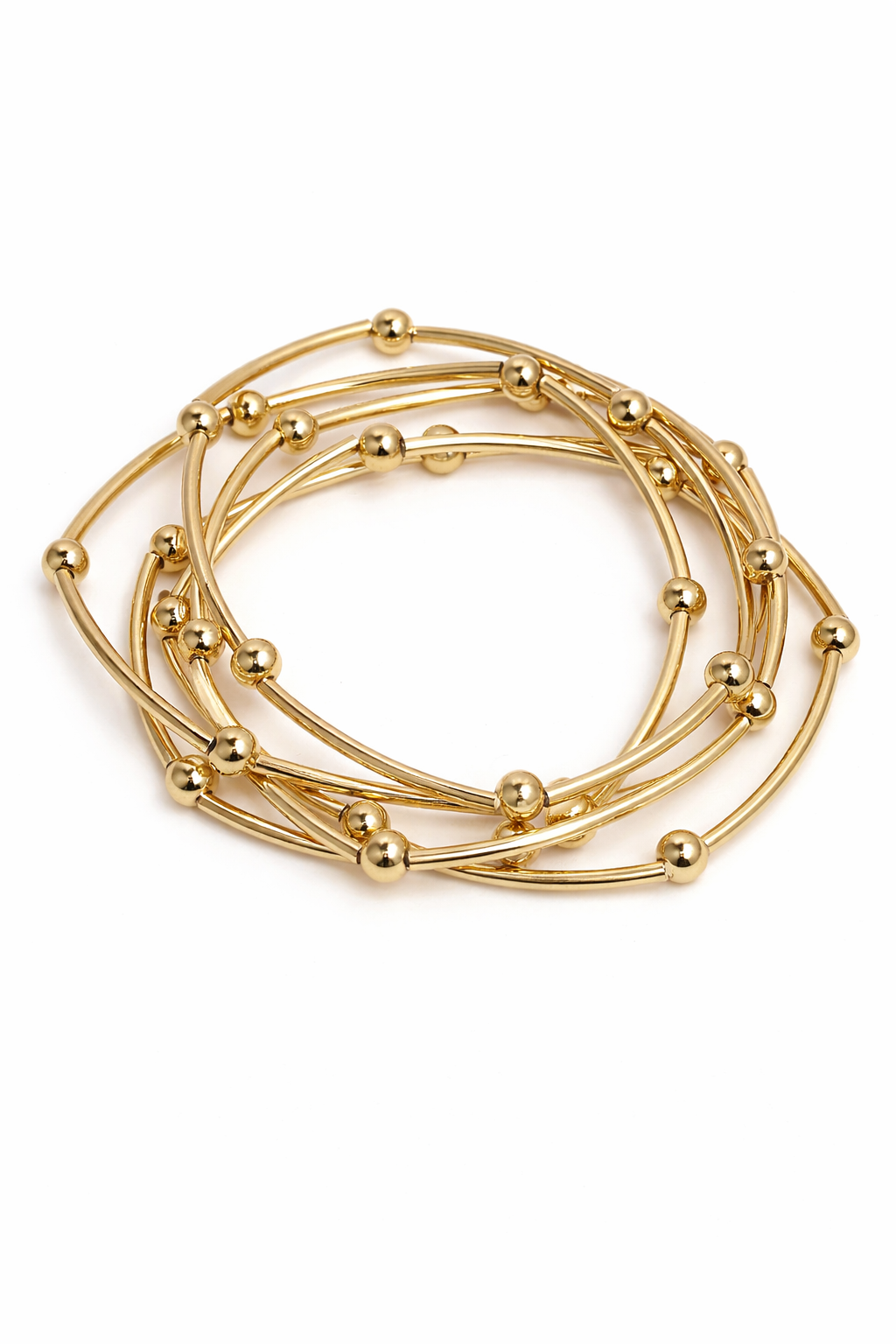 Gold bracelet with bead details on a white background