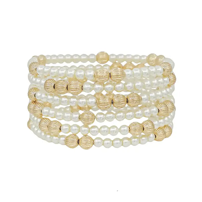 Freshwater Pearl & Gold Stack Bracelet Set