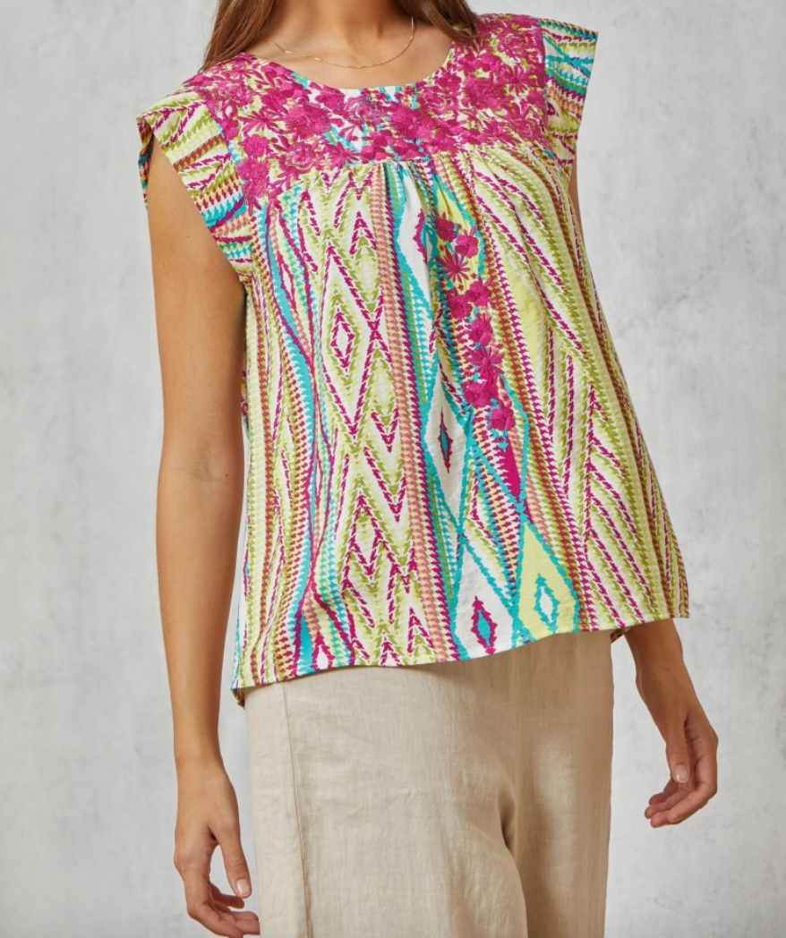 Tribal Print Embroidered Top