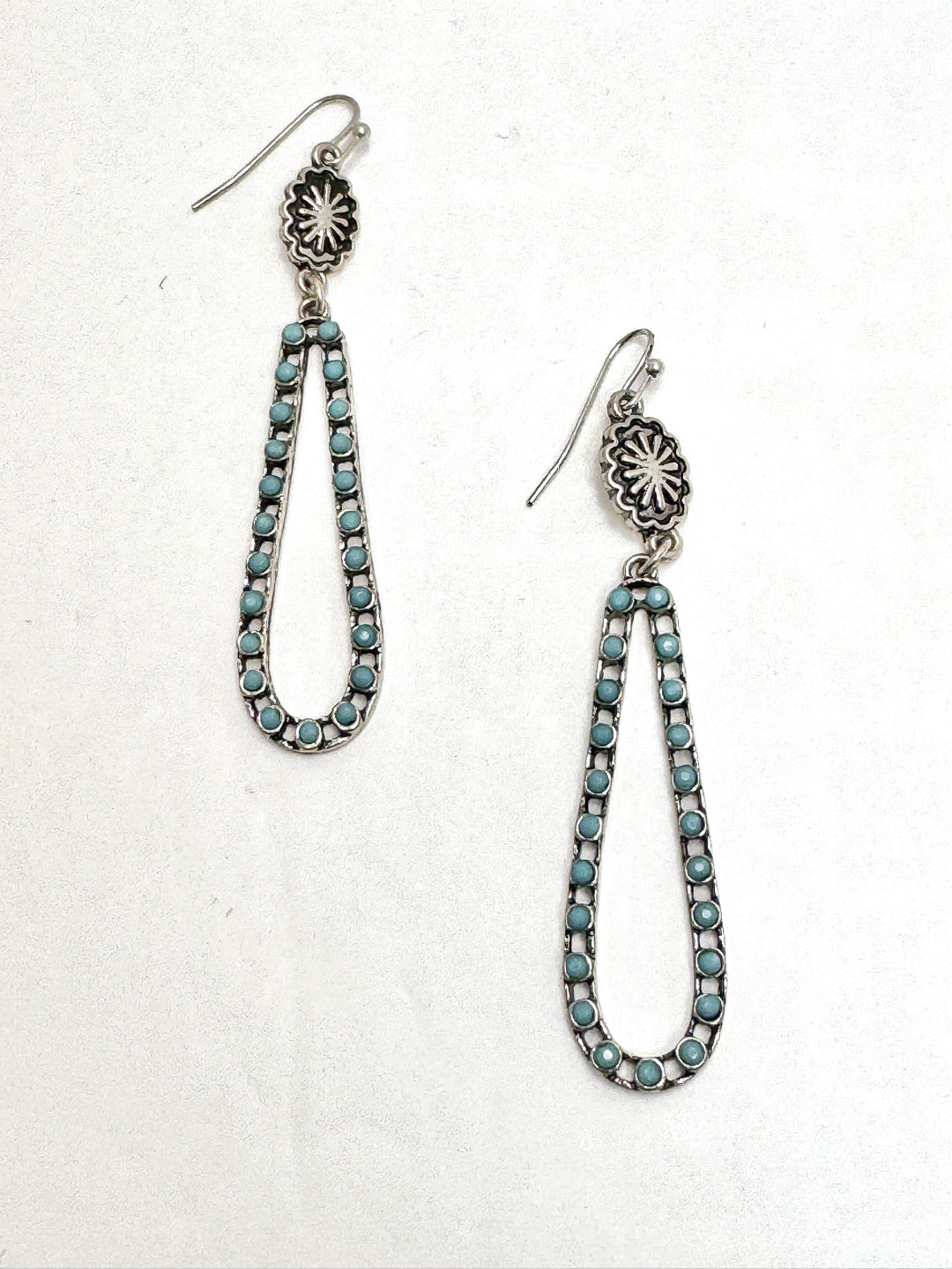 two western inspired silver and turquoise drop earrings