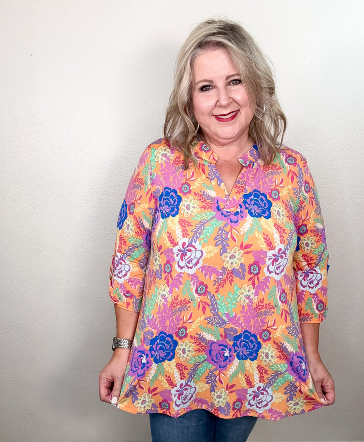 woman wearing floral top