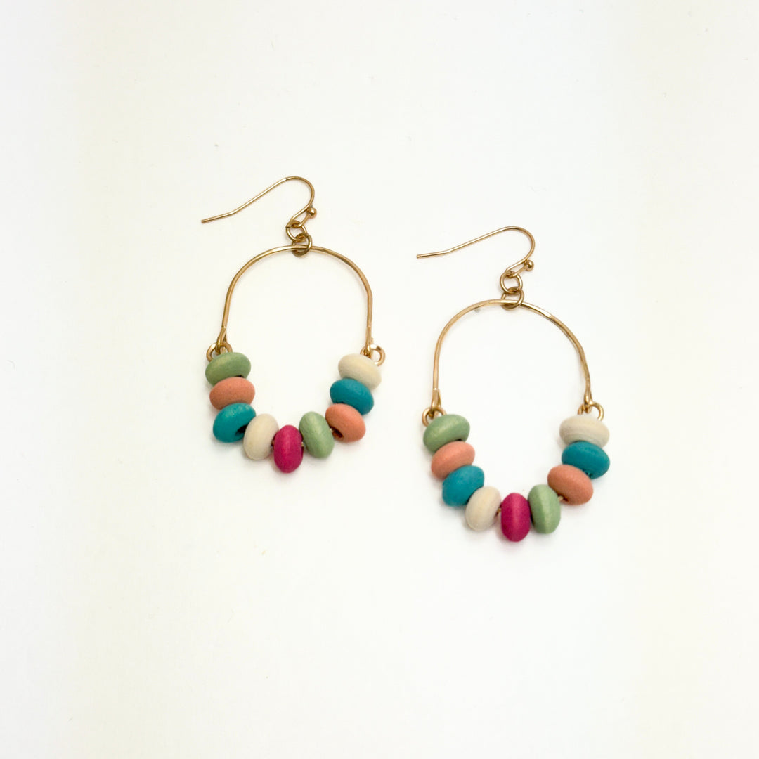 Muted Turquoise Pink Sage & Peach Earrings