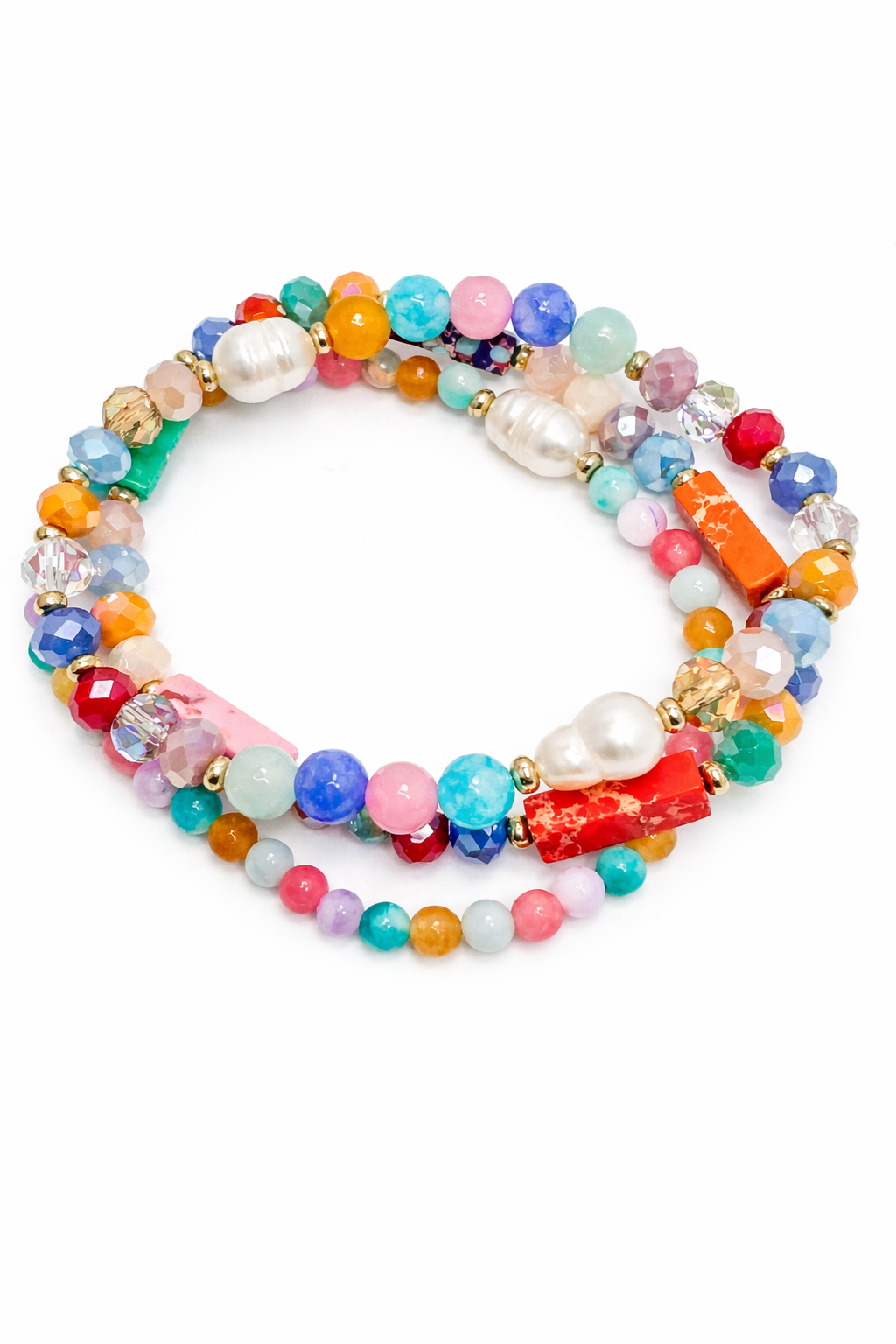Multicolored beaded bracelet on a white background