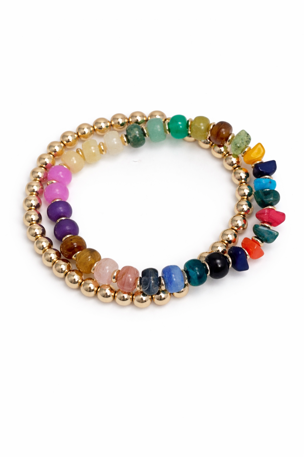 Multicolored beaded bracelet on a white background
