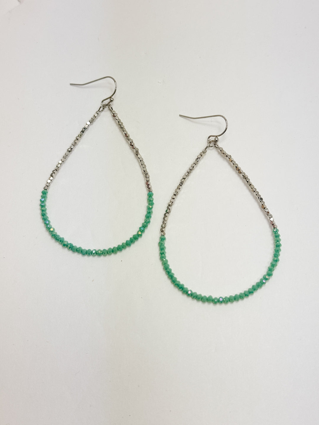 mint and silver beaded teardrop earrings