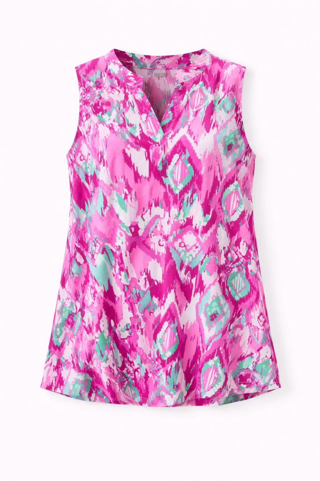 Pink floral sleeveless top on a white background