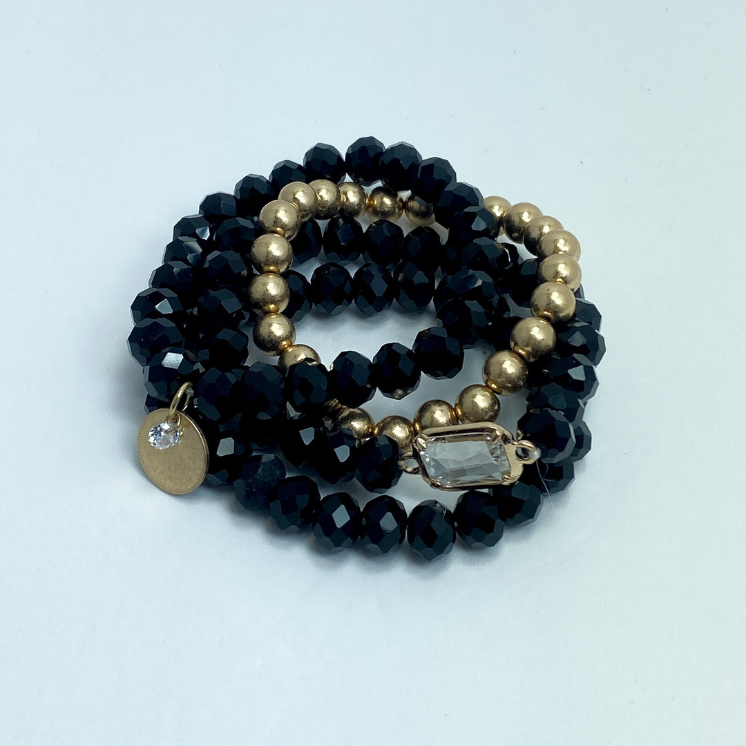Black & Gold Beaded Stackable Bracelets - Lucy Doo