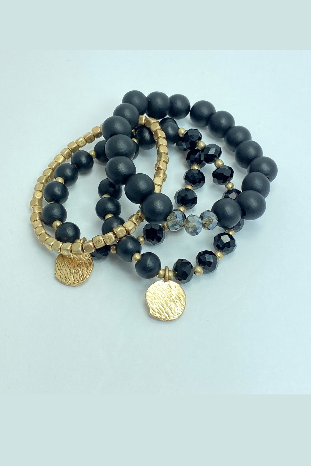Black & Gold Wooden Stackable Bracelet Set - Lucy Doo