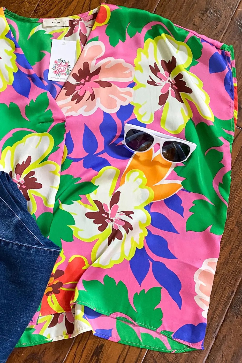 Bright Pink, Green, White Hibiscus Top - Lucy Doo