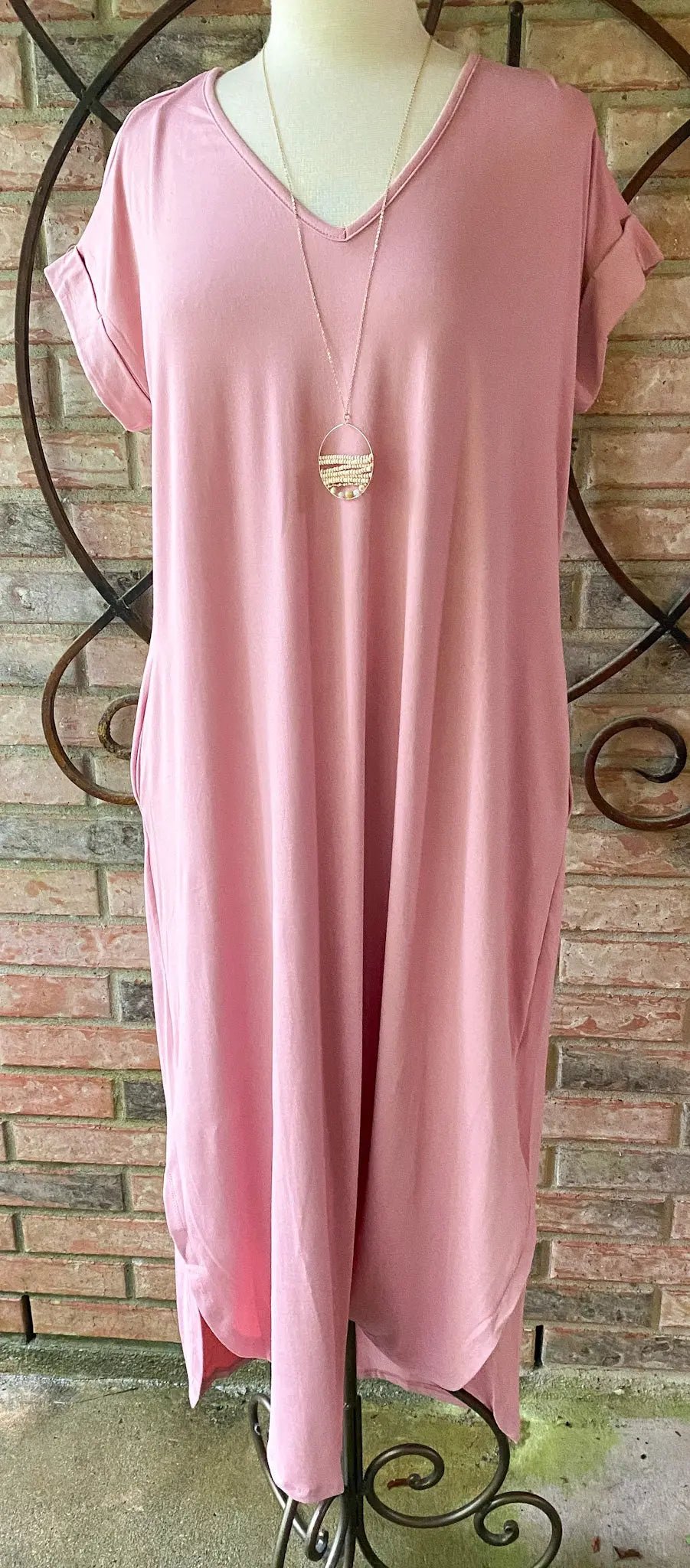 Buttery Soft V-Neck Tshirt Maxi Dress- Dusty Rose - Lucy Doo