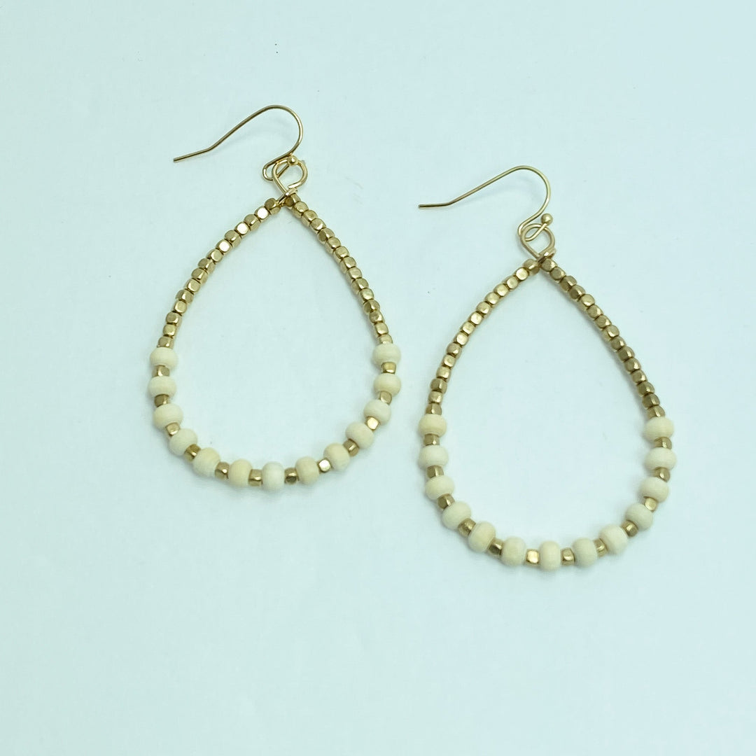 Cream & Gold Beaded Earrings - Lucy Doo
