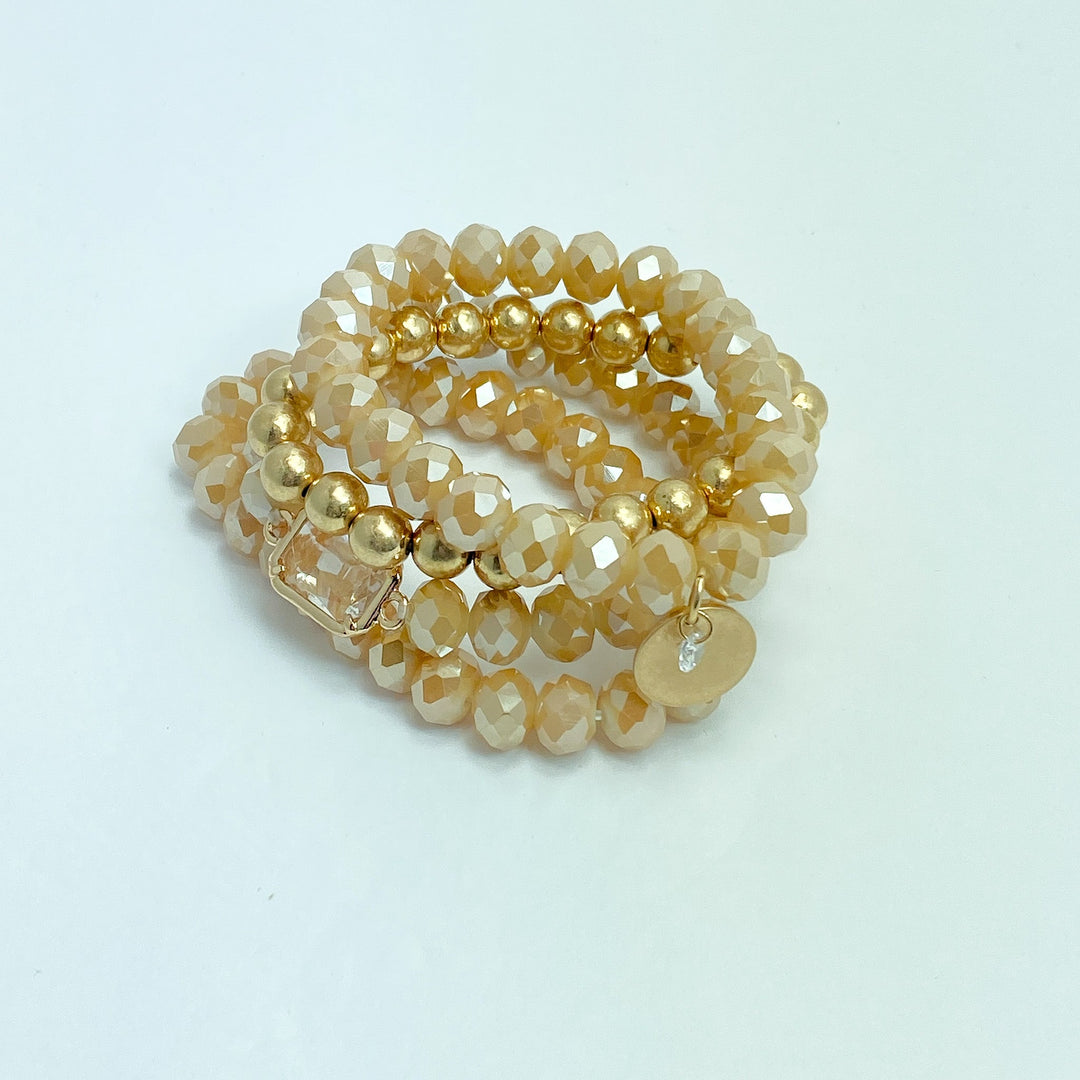 Gold Cut Beaded Stackable Bracelets - Lucy Doo