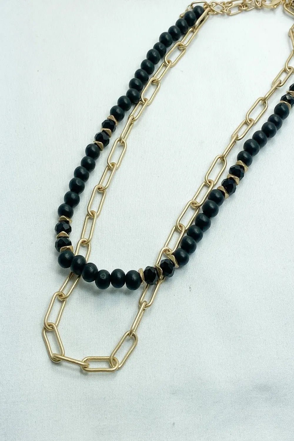 Gold Link & Black Beaded Necklace - Lucy Doo