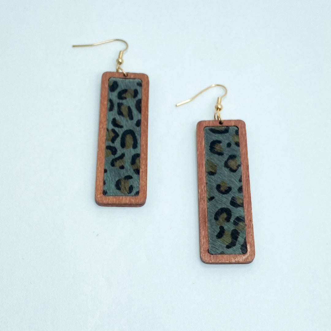 Grey & Brown Leopard Wooden Earrings - Lucy Doo