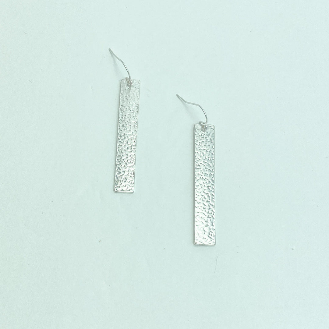 Hammered Silver Rectangular Drop Earrings - Lucy Doo
