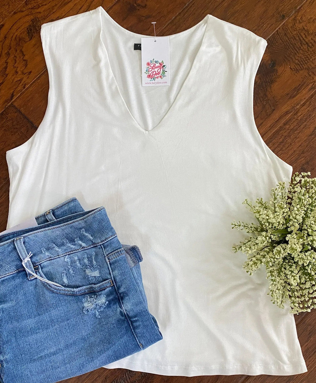 Ivory V-Neck Tank Top - Lucy Doo