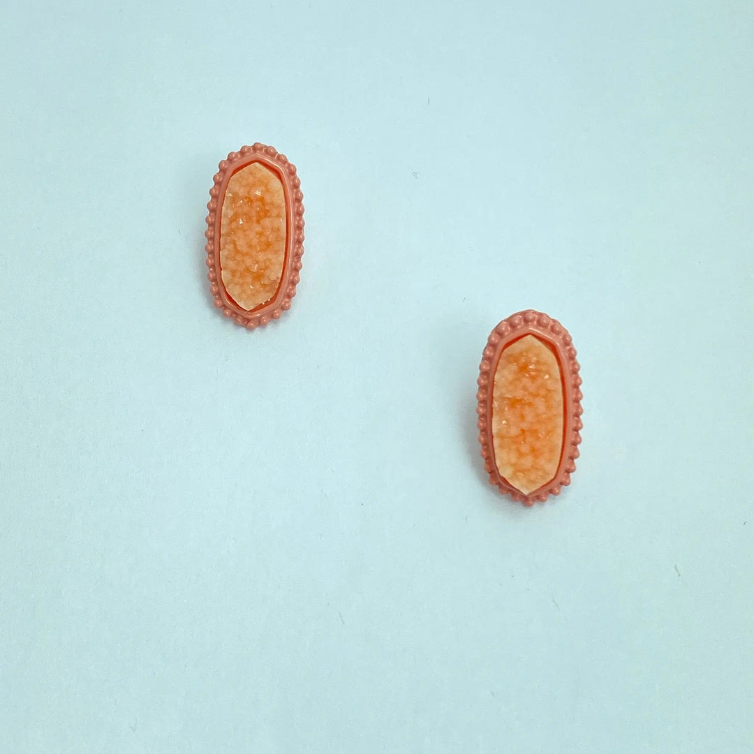 Light Coral Druzy Oval Post Earrings - Lucy Doo