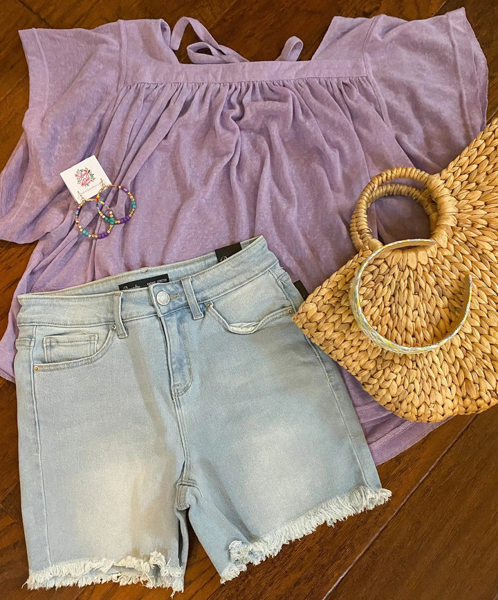 Light Wash Denim High Rise Shorts - Lucy Doo