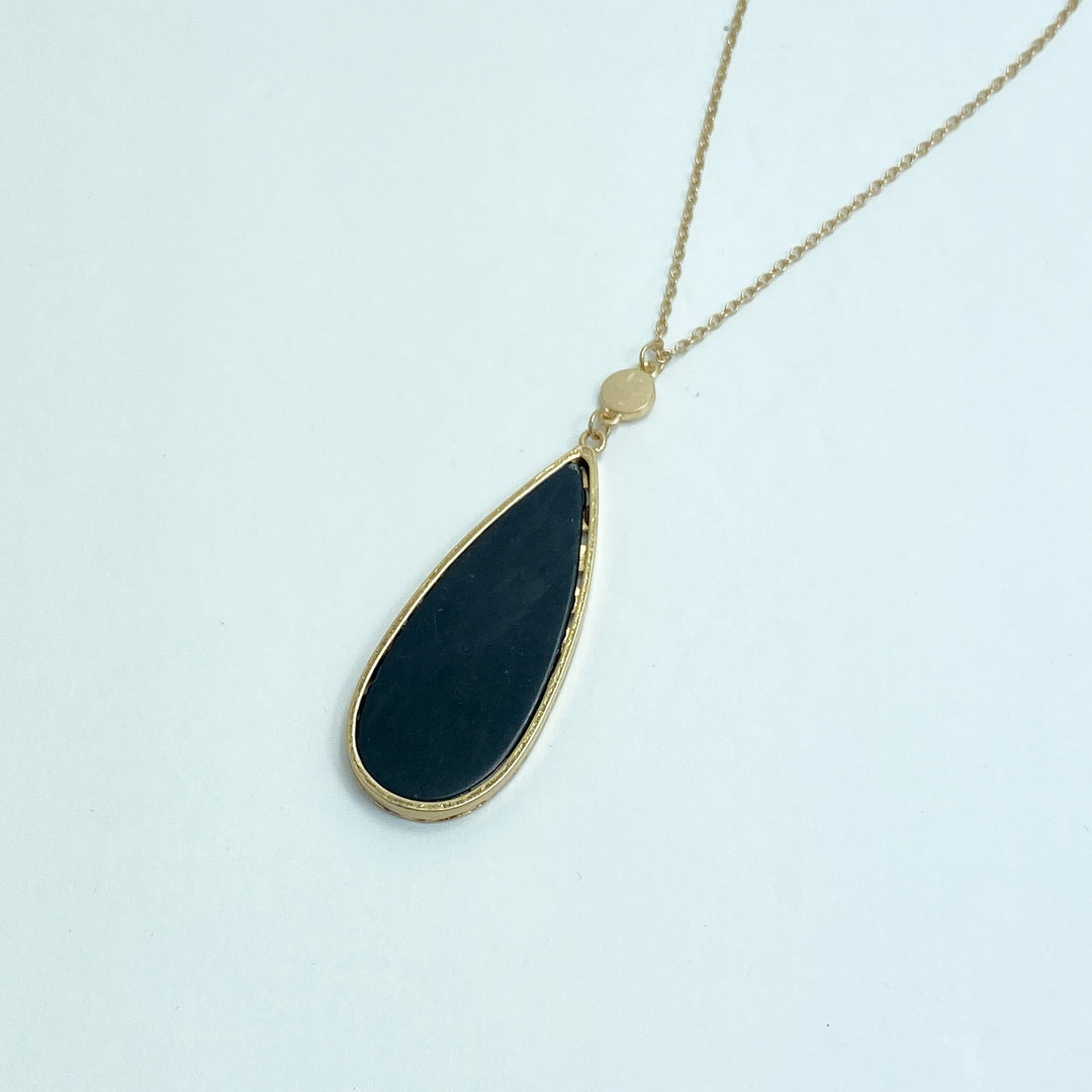 Long Black & Gold Teardrop Necklace - Lucy Doo