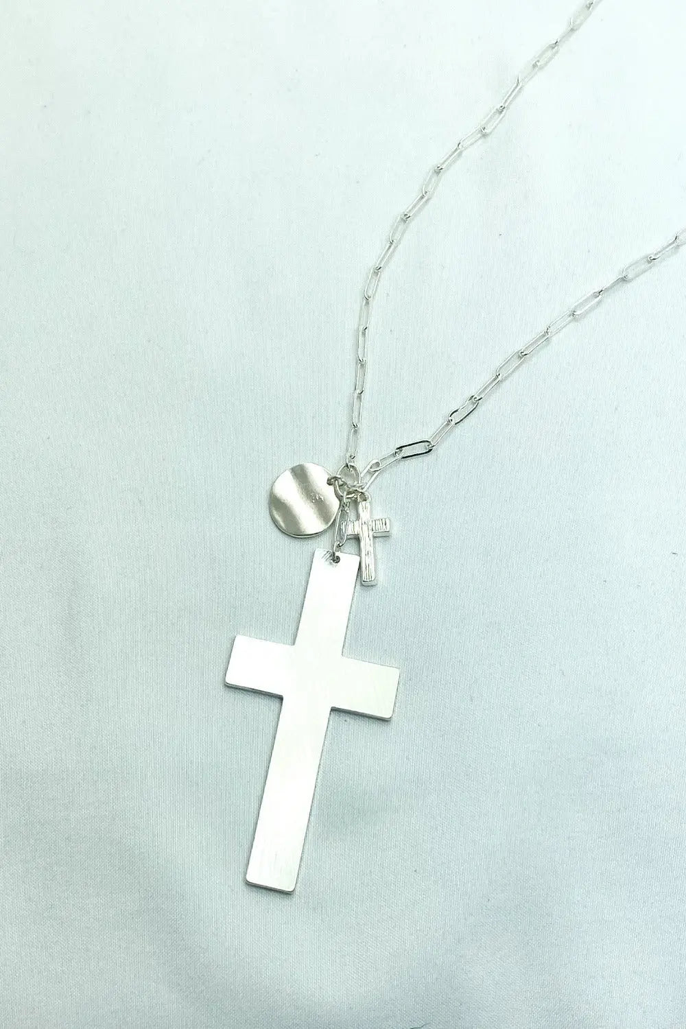 Long Matte Silver Cross Necklace - Lucy Doo