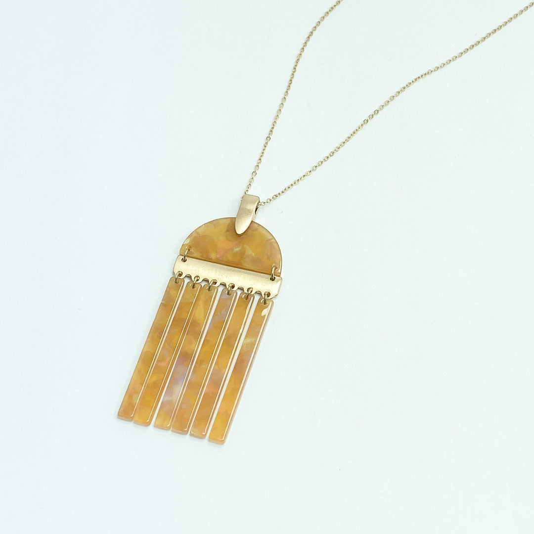 Long Necklace w/ Tan Acrylic Tassel Pendant - Lucy Doo