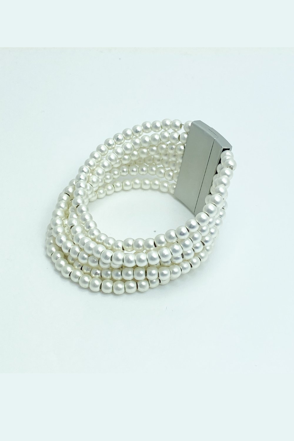 Magnetic Matte Silver Beaded Bracelet - Lucy Doo