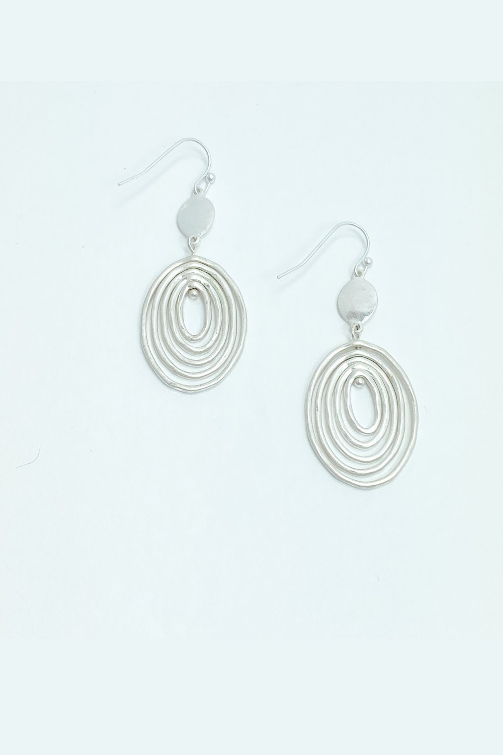 Matte Silver Concentric Oval Earrings - Lucy Doo