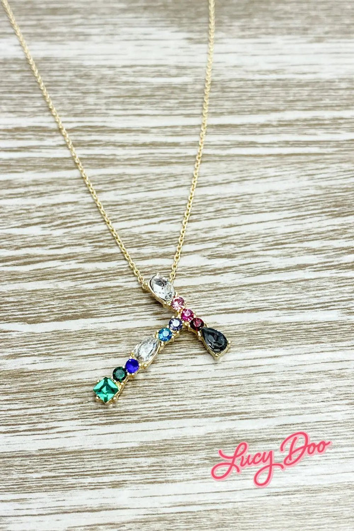 Multi-Colored Rhinestone Initial Necklace - Lucy Doo