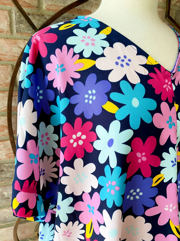 Navy & Fuchsia Groovy Flower Top - Lucy Doo