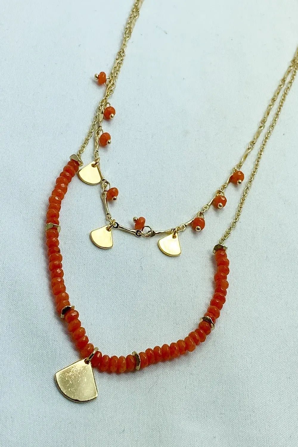 Orange & Gold Beaded Necklace - Lucy Doo