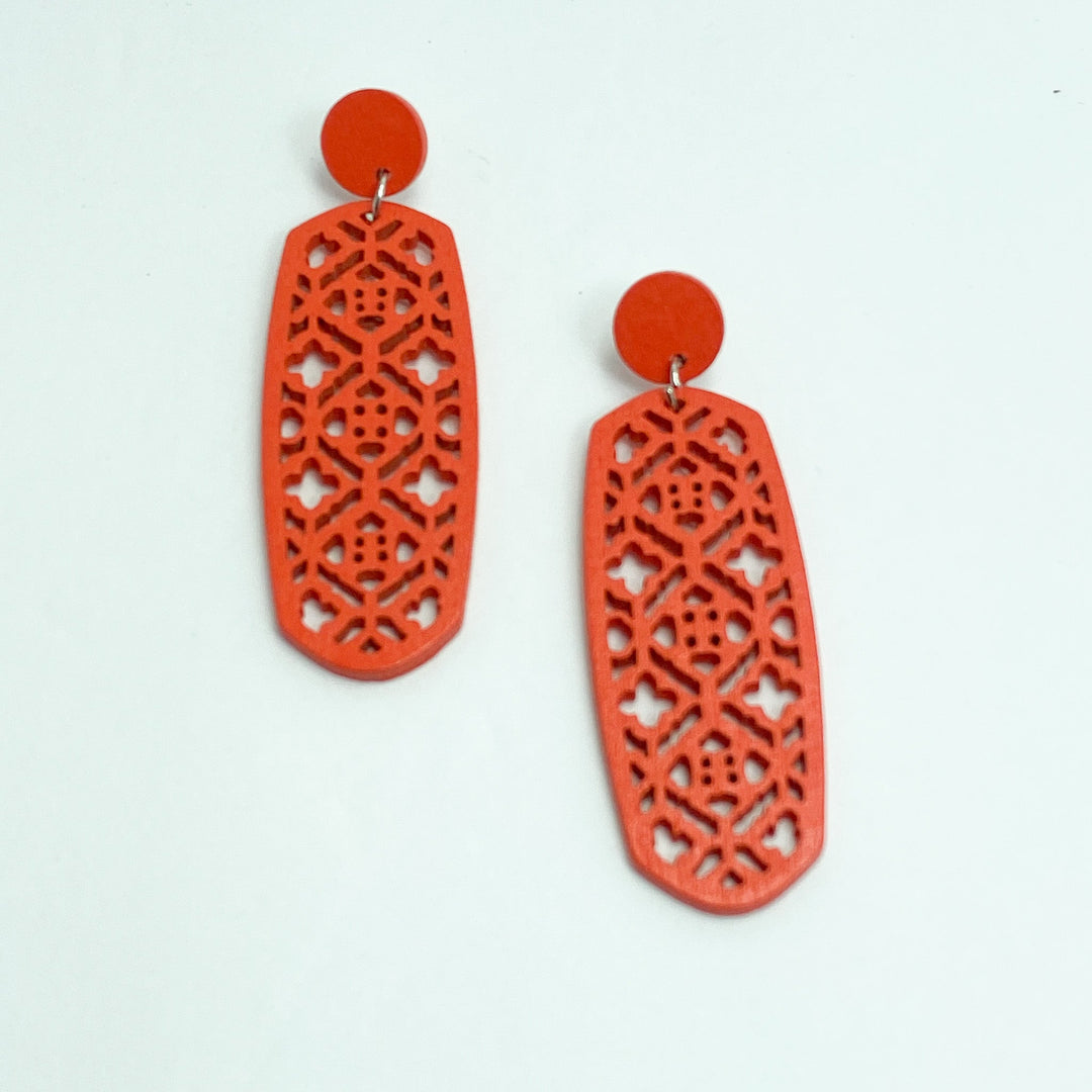 Orange Wooden Cutout Earrings - Lucy Doo