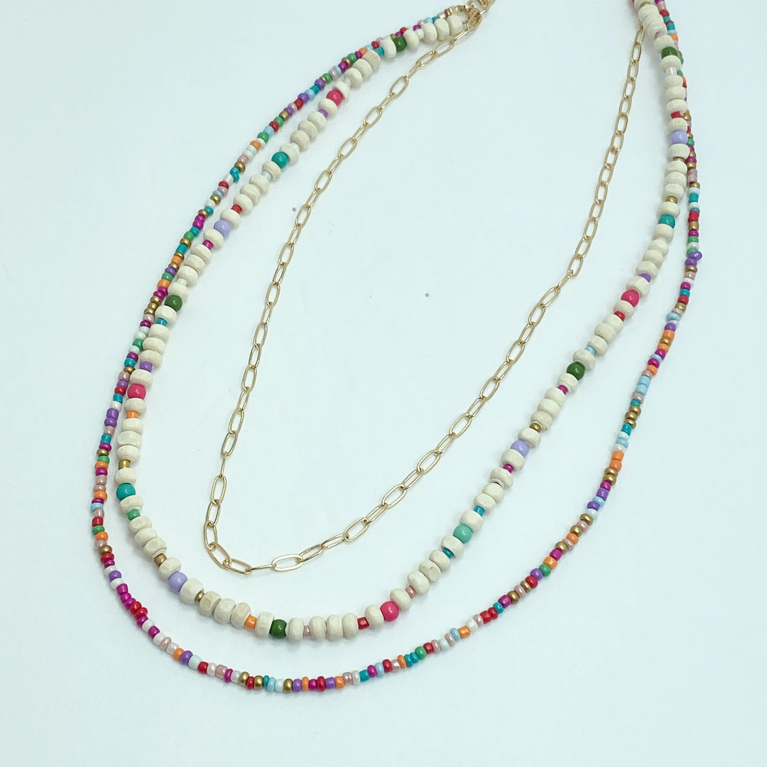 Pink & Multi Color Beaded Layered Necklace - Lucy Doo