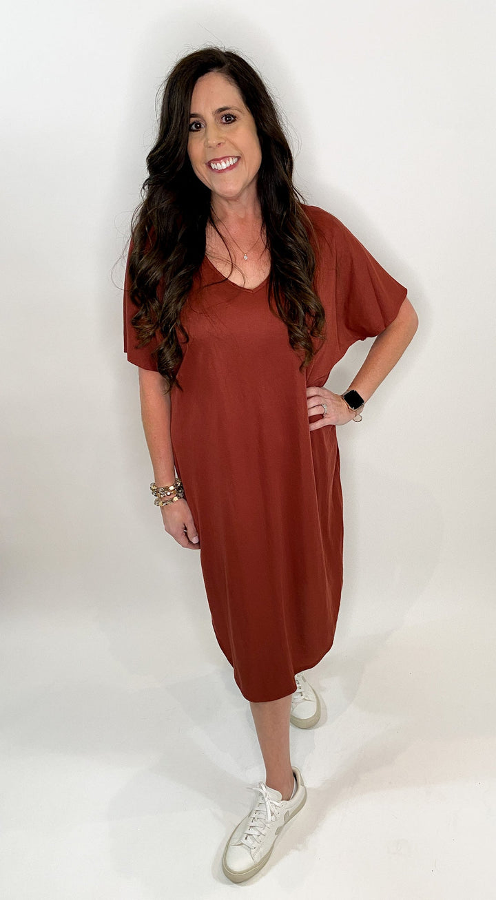 Red Brick Solid Basic Dress - Lucy Doo