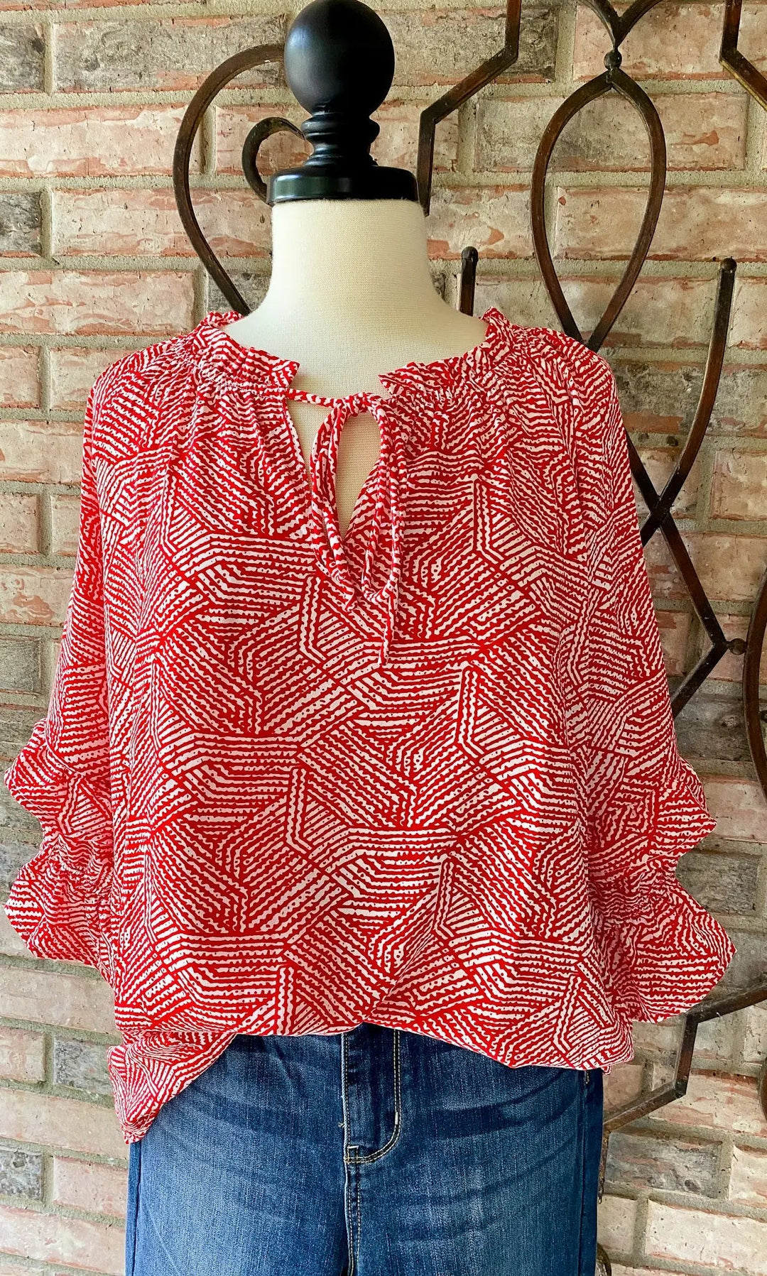Red & White Abstract Print Top - Lucy Doo