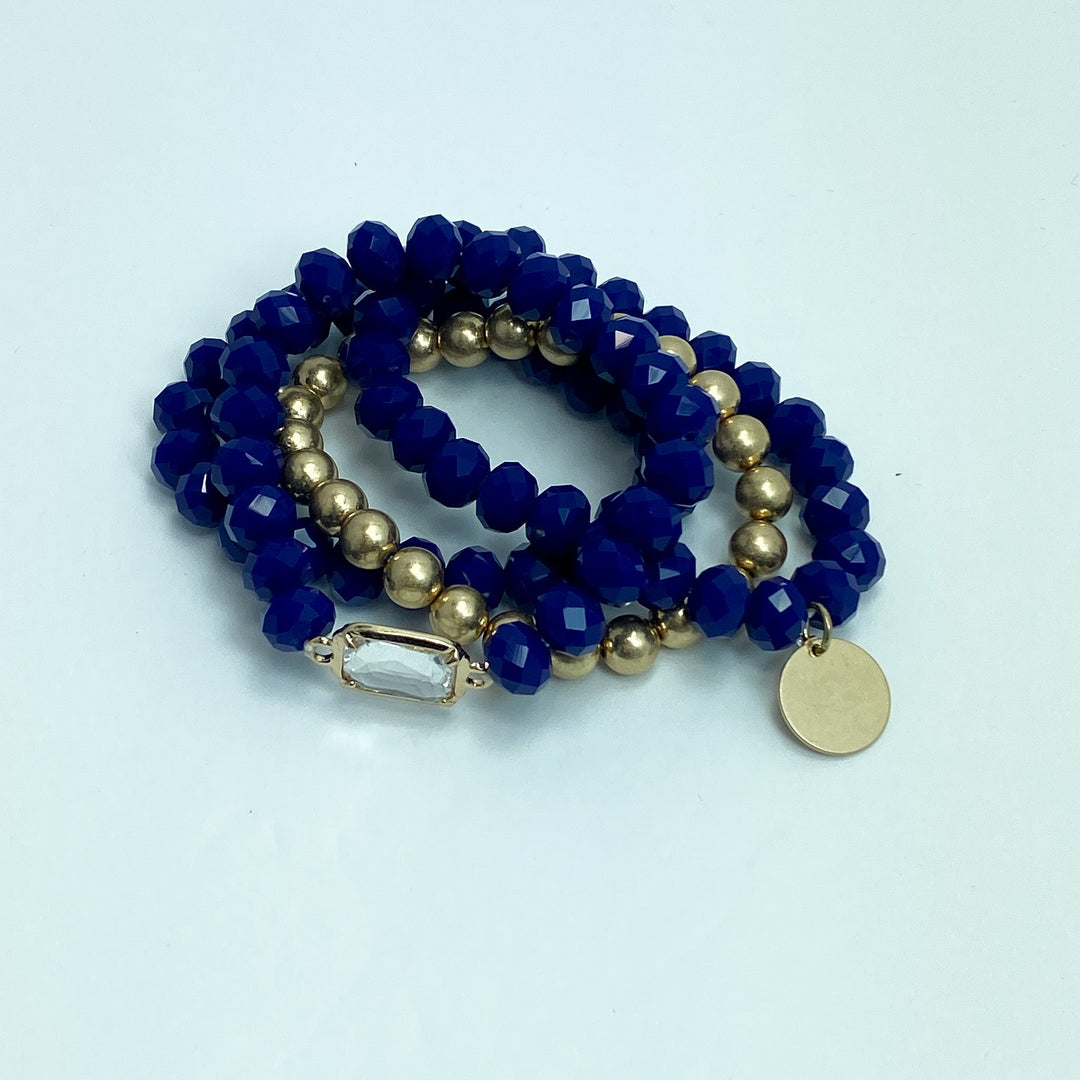 Royal Blue & Gold Beaded Stackable Bracelets - Lucy Doo