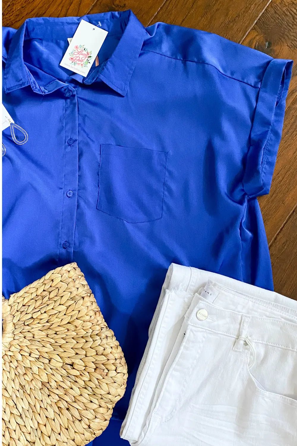 Royal Blue Satin Button-down Shirt - Lucy Doo