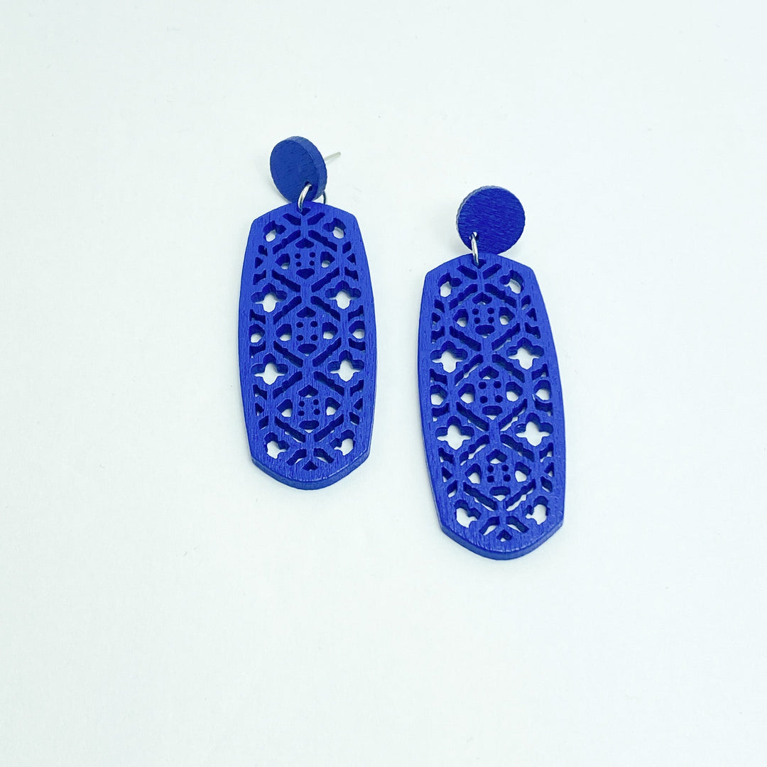 Royal Blue Wooden Cutout Earrings - Lucy Doo