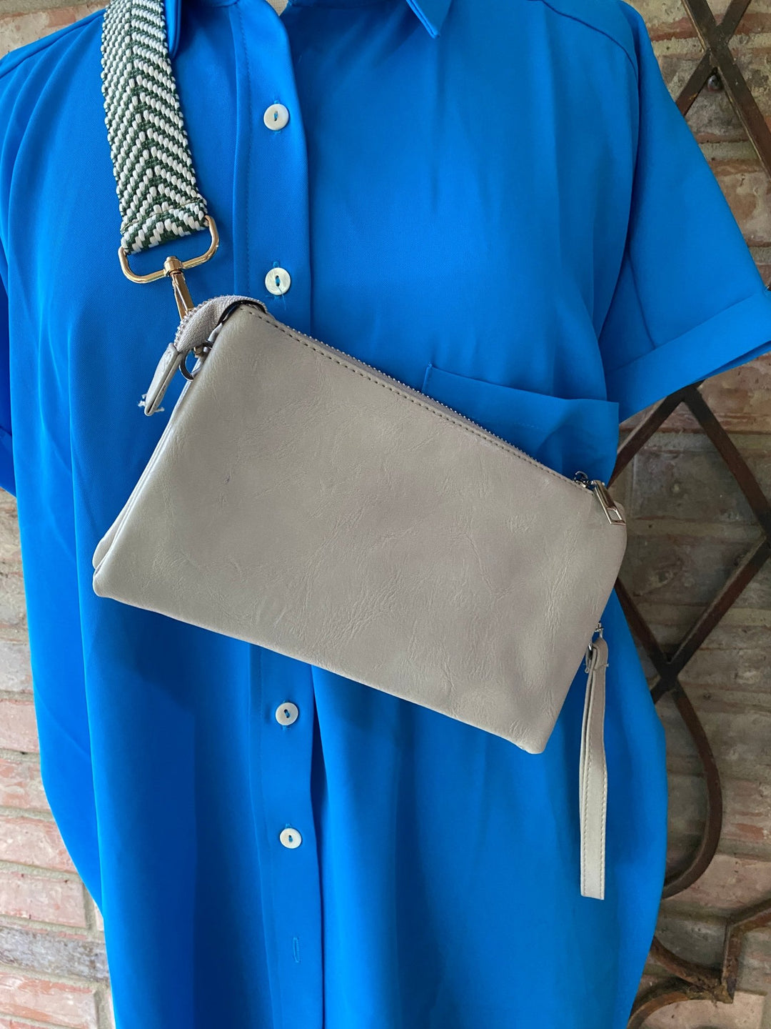 Taupe Leather Wristlet/Crossbody - Lucy Doo