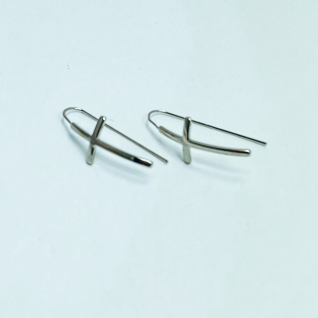 Thin Cross Hook Earrings - Lucy Doo