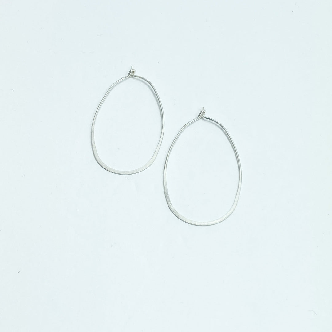 Thin Silver Oval Hoop Earrings - Lucy Doo